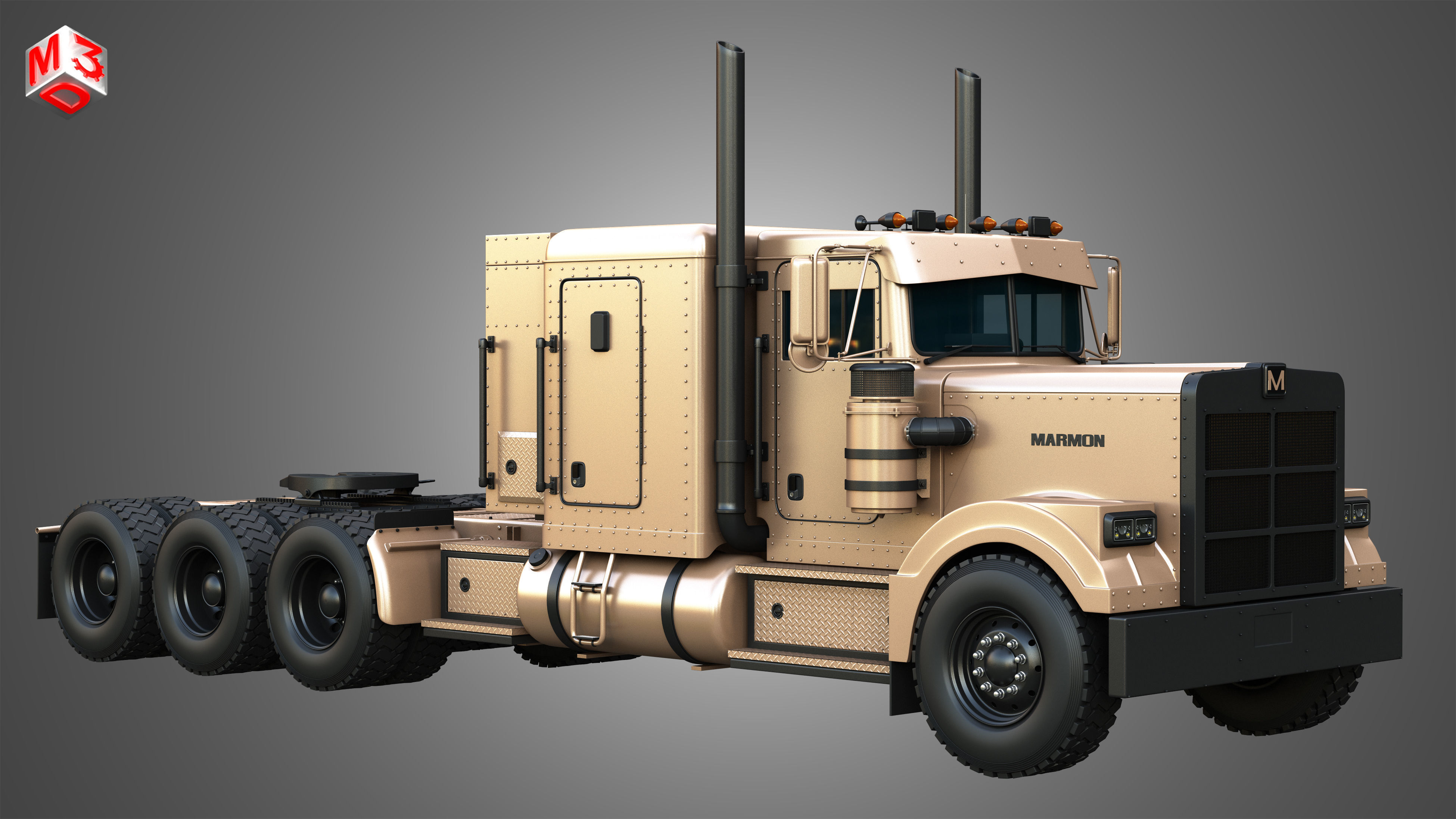 57P Semi Trucks - Heavy Haul Tri-Axle Trucks 2 in 1 3D Model Collection_5