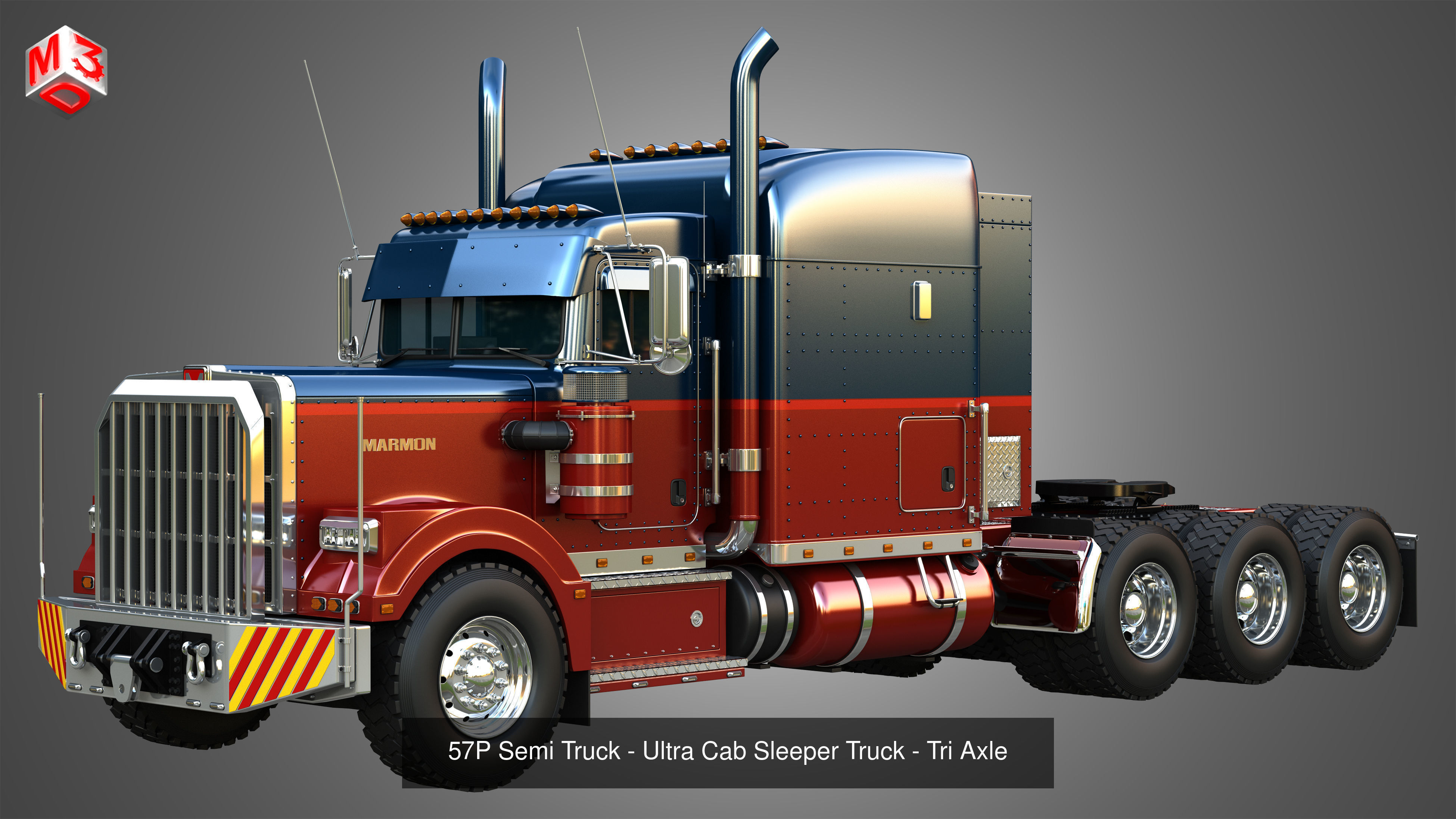57P Semi Trucks - Heavy Haul Tri-Axle Trucks 2 in 1 3D Model Collection_2