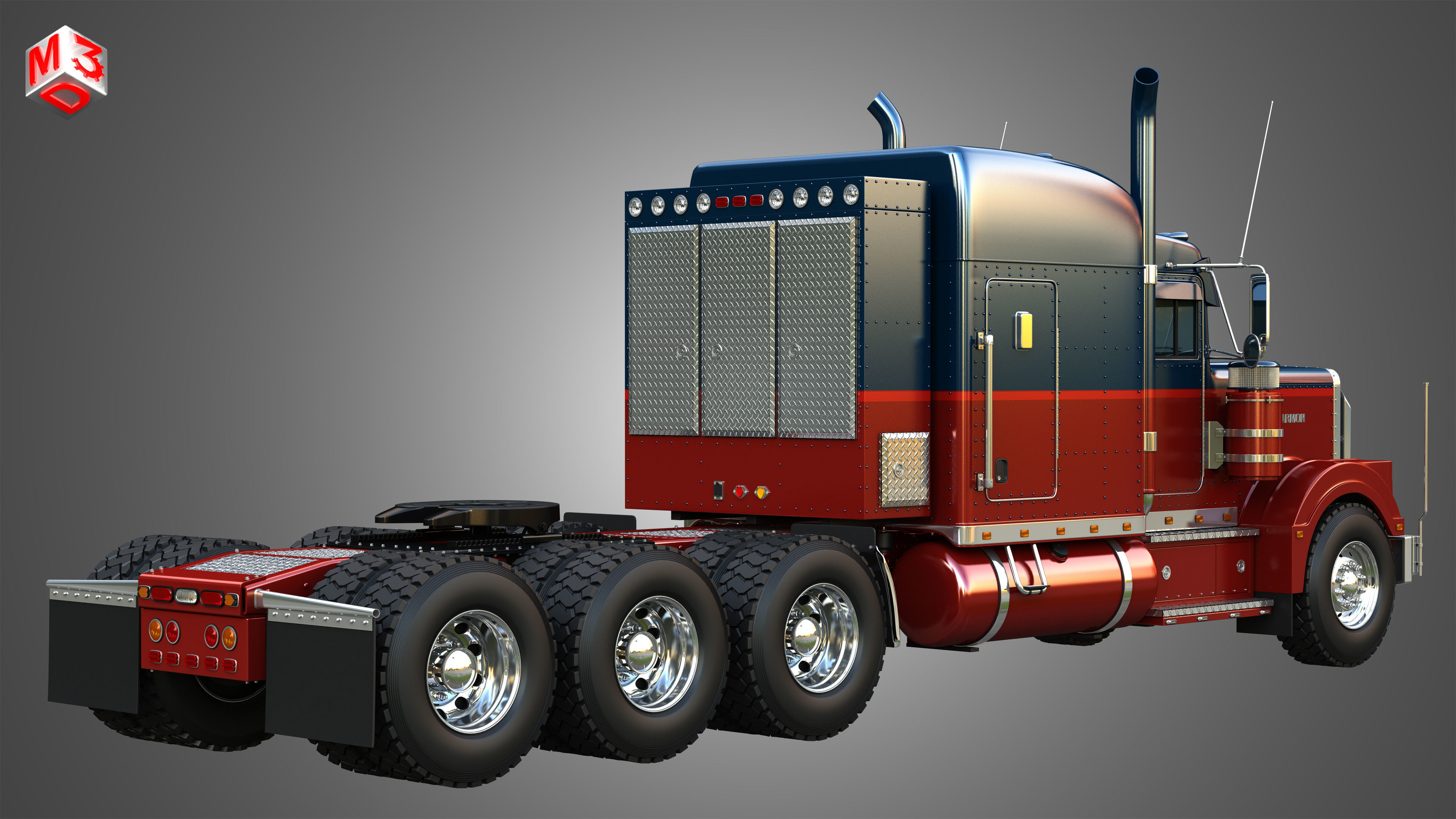 57P Semi Trucks - Heavy Haul Tri-Axle Trucks 2 in 1 3D Model Collection_4