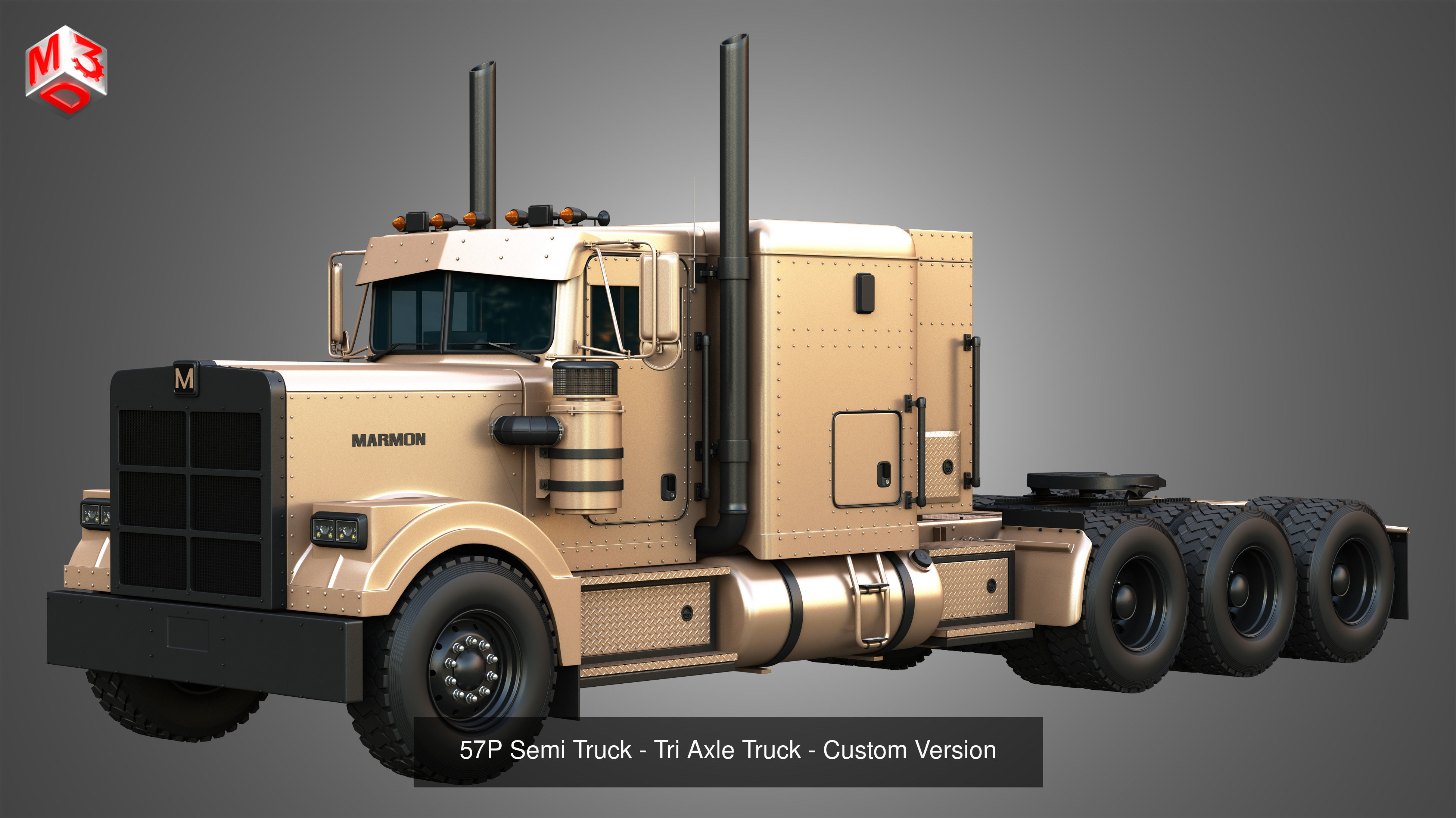 57P Semi Trucks - Heavy Haul Tri-Axle Trucks 2 in 1 3D Model Collection_1