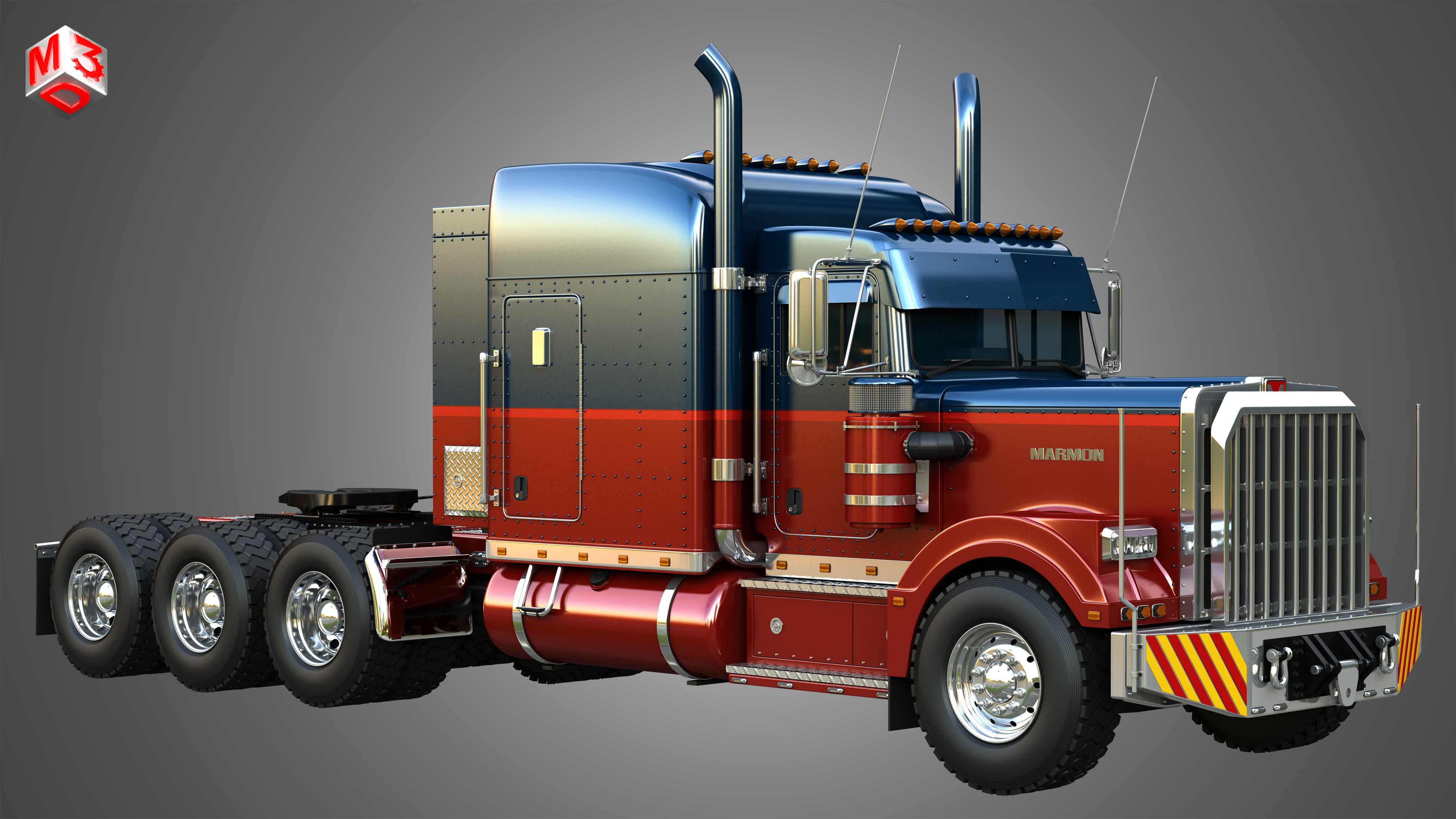 57P Semi Trucks - Heavy Haul Tri-Axle Trucks 2 in 1 3D Model Collection_6