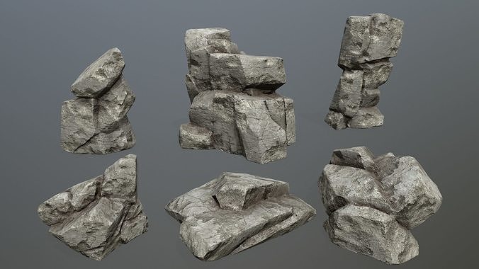 Rock Set stone sculpture Low-poly 3D model