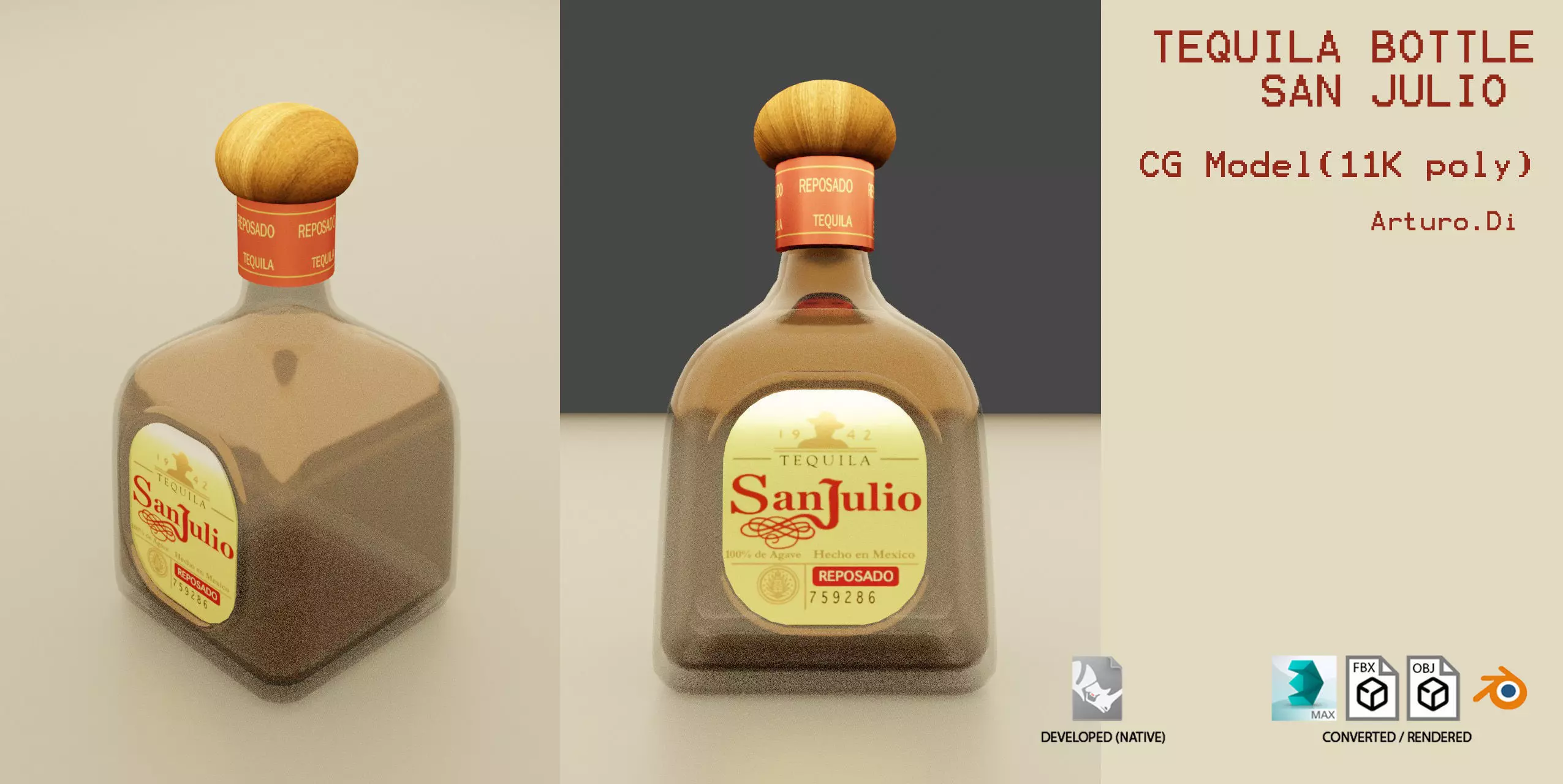 Tequila San Julio Low-poly 3D model