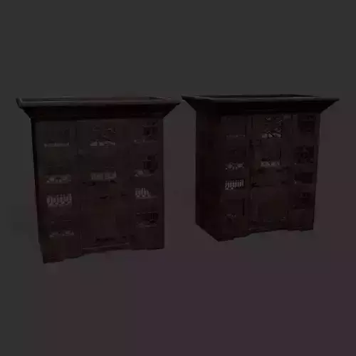 Rustic Medieval Wooden Armoire Low-poly 3D model