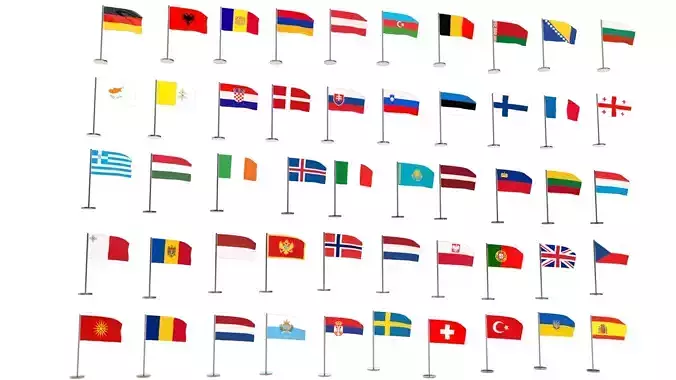 European flags pack  Low-poly 3D model