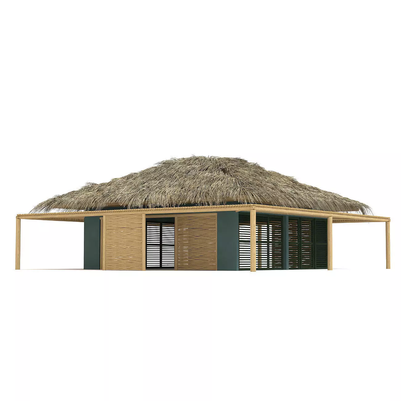 Tropical wooden thatched roof bungalow 3D model