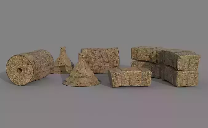 Straw low poly set of cork blocks
