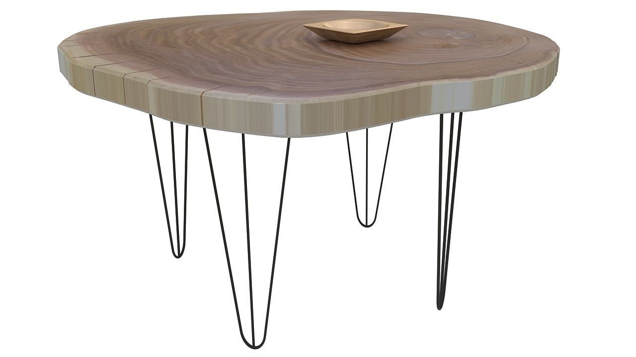 Rustic wooden side table 3D model_2