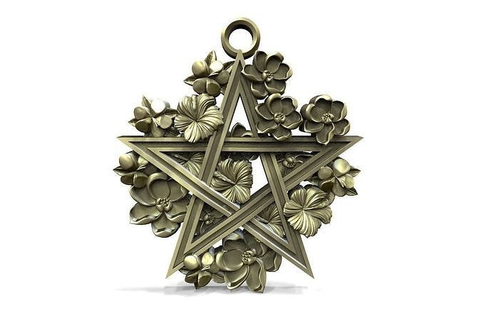 Pentagram and flowers pendant 3D print model