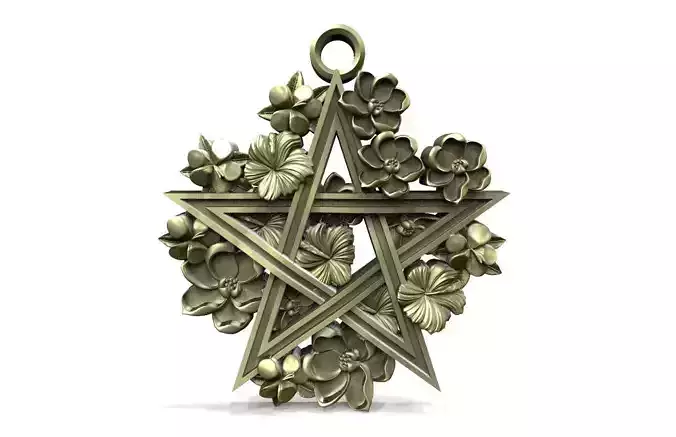 Pentagram and flowers pendant