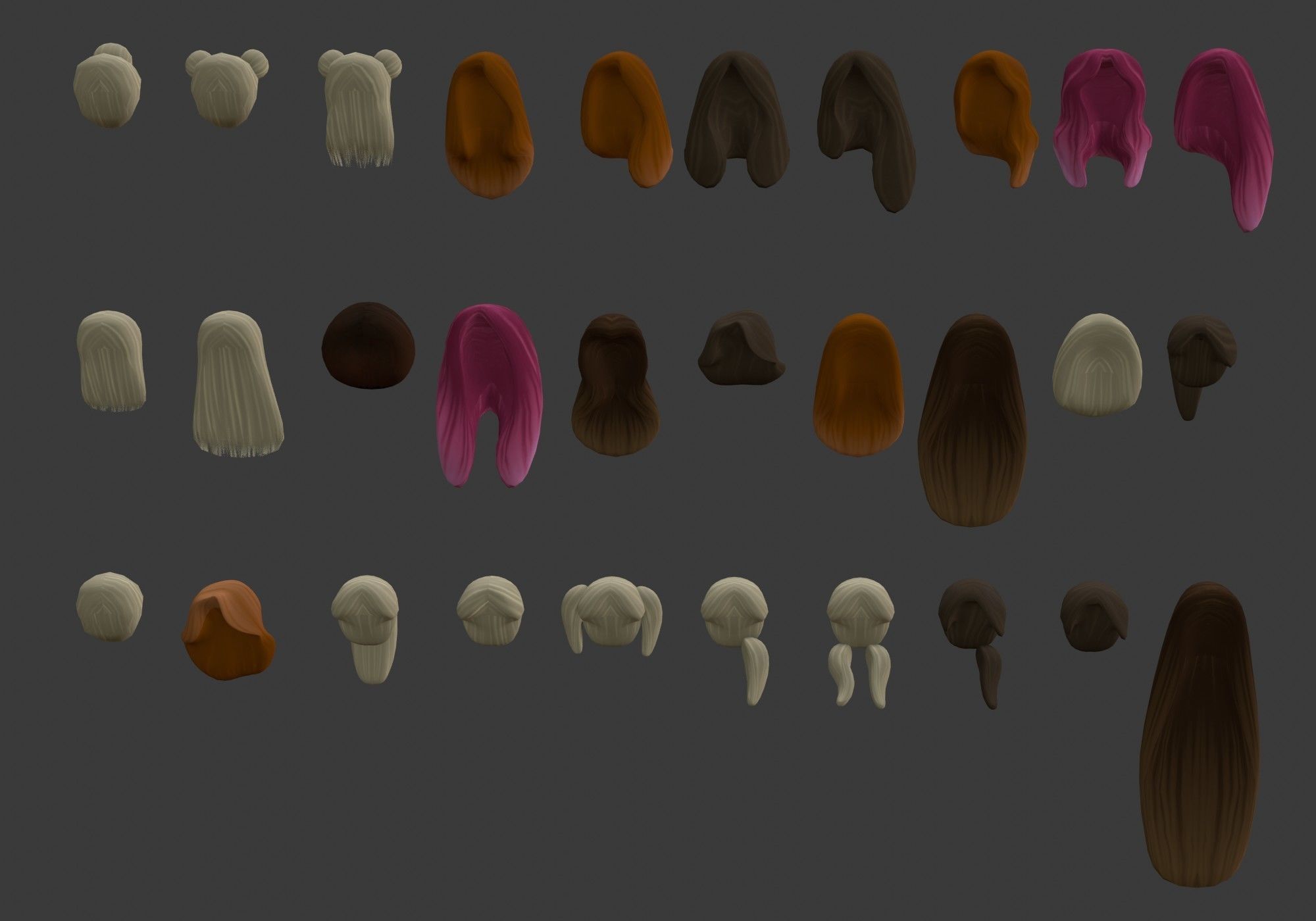 Hairstyles collection hair mannequins Low-poly 3D model_10