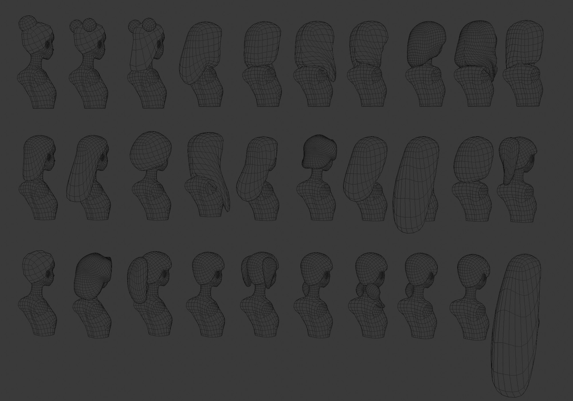 Hairstyles collection hair mannequins Low-poly 3D model_15