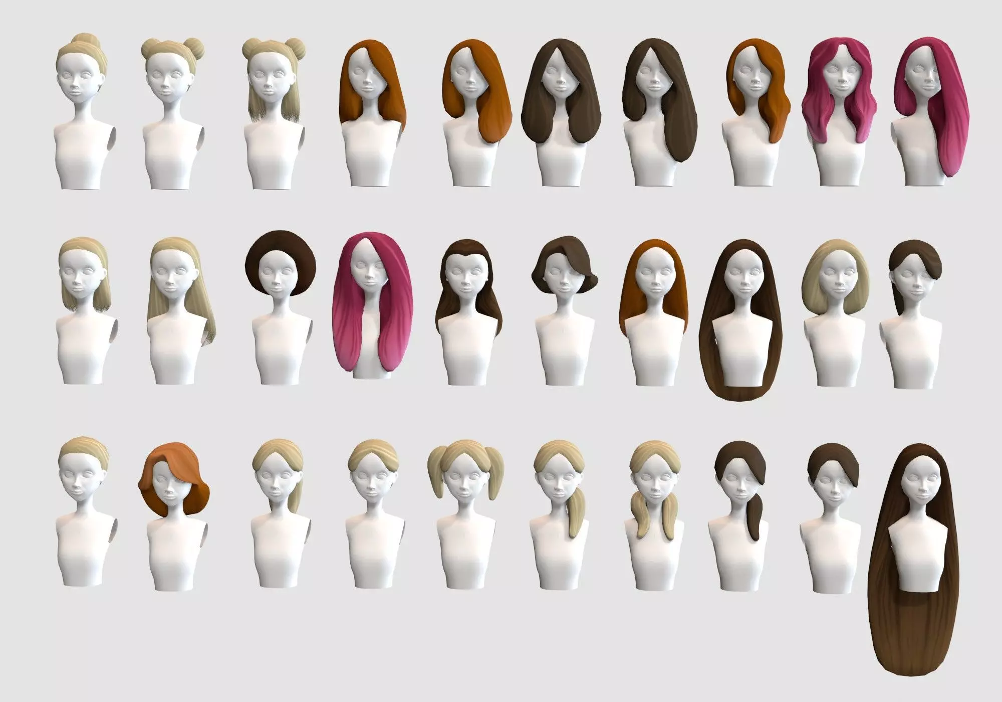 Hairstyles collection hair mannequins Low-poly 3D model_0