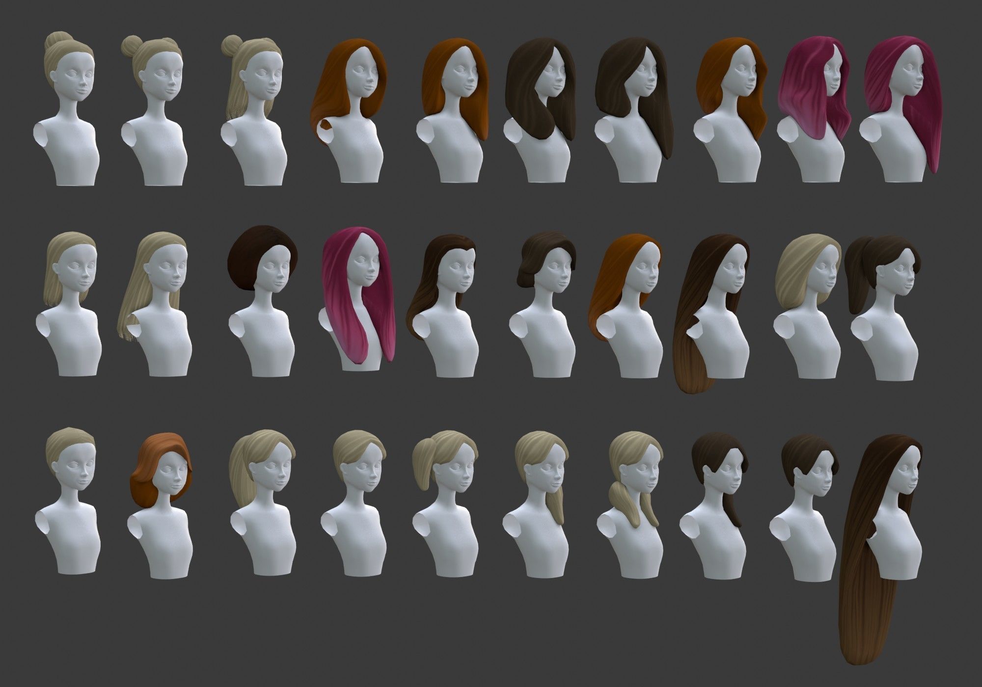 Hairstyles collection hair mannequins Low-poly 3D model_8