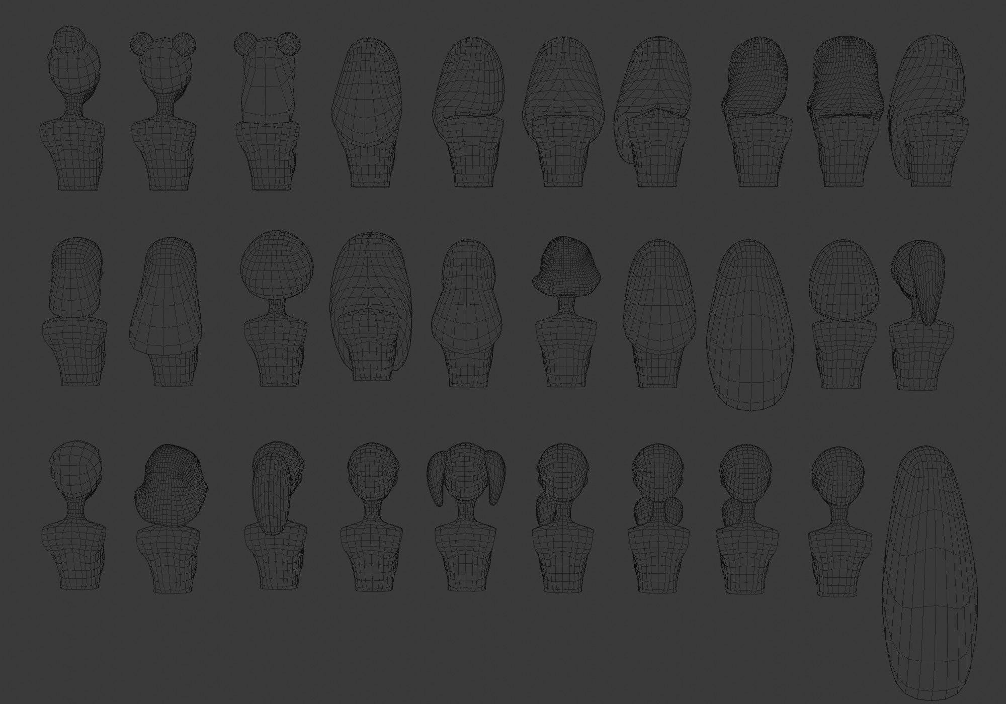 Hairstyles collection hair mannequins Low-poly 3D model_16