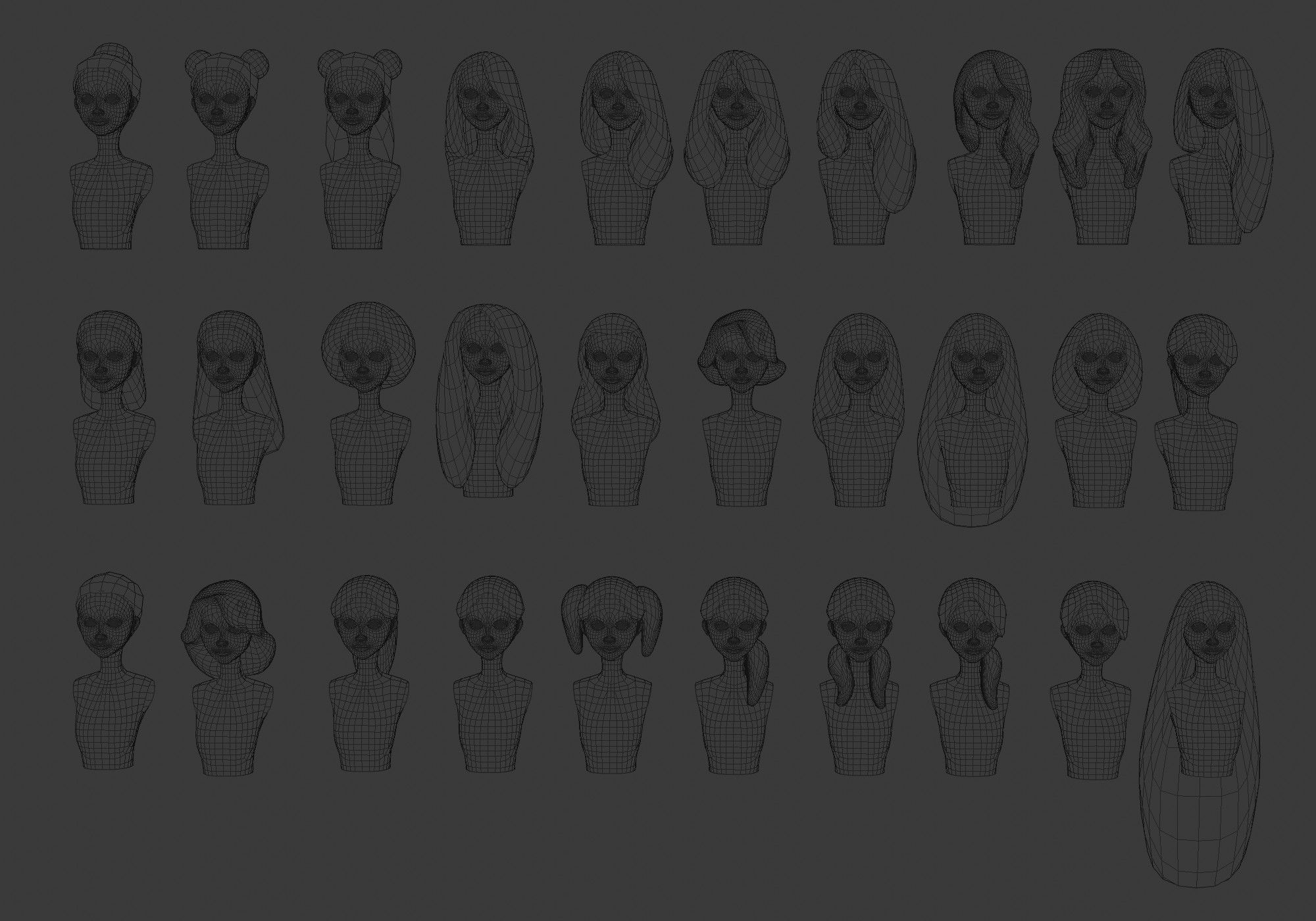 Hairstyles collection hair mannequins Low-poly 3D model_12