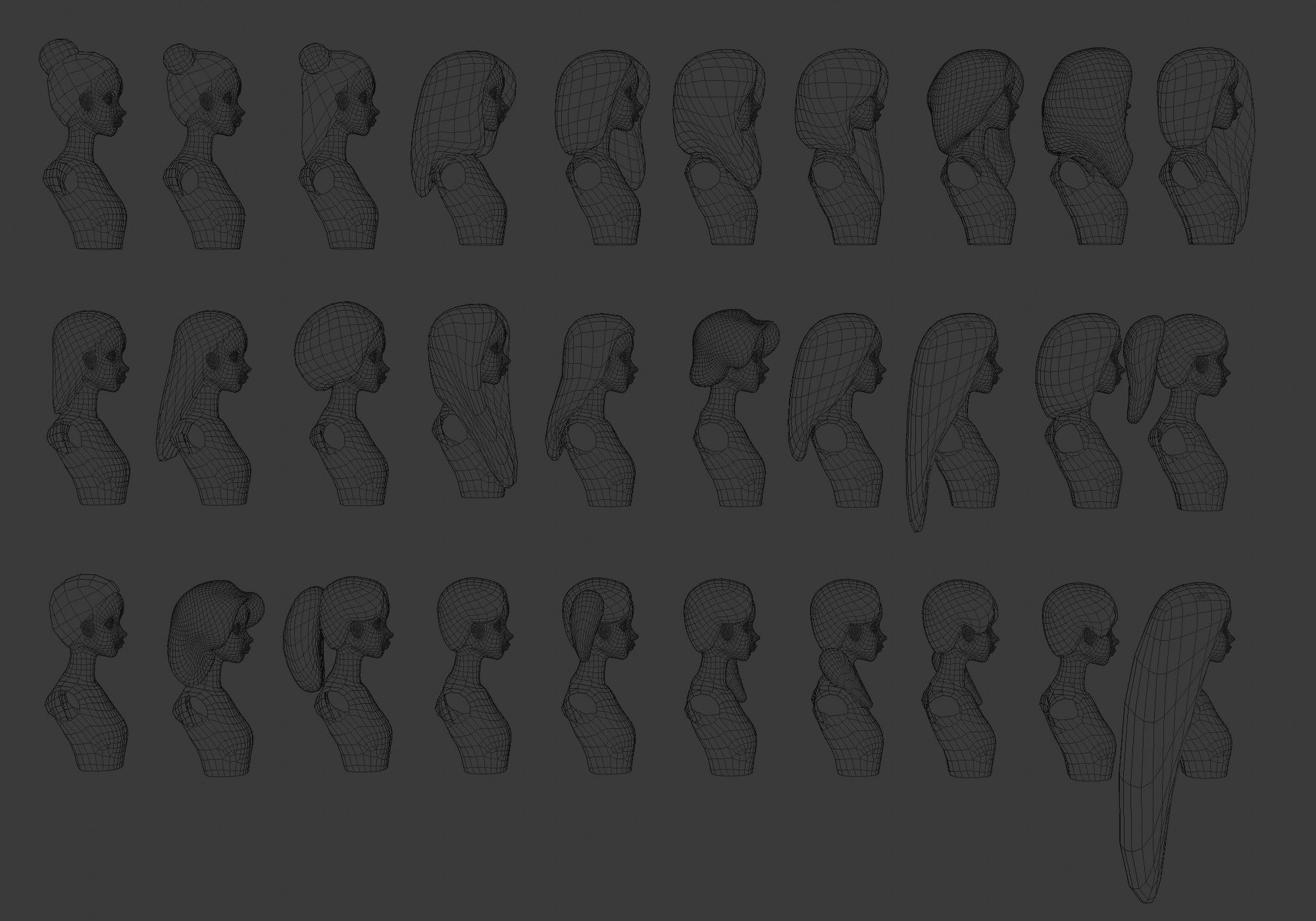 Hairstyles collection hair mannequins Low-poly 3D model_14