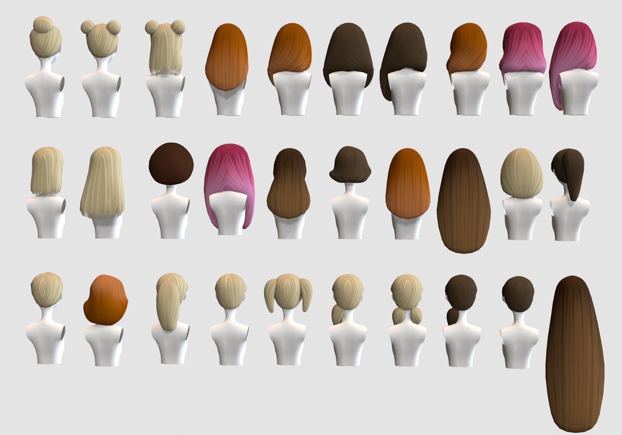Hairstyles collection hair mannequins Low-poly 3D model_4