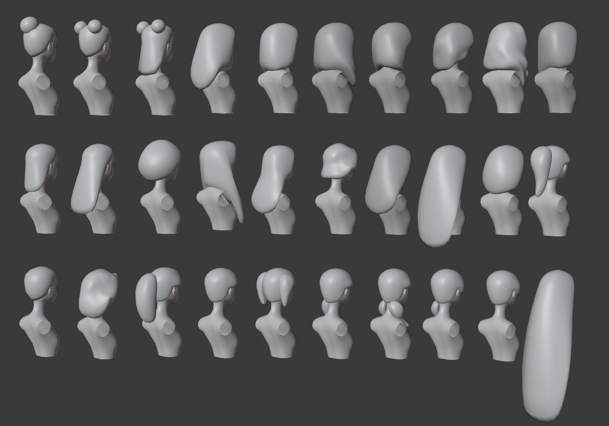 Hairstyles collection hair mannequins Low-poly 3D model_9