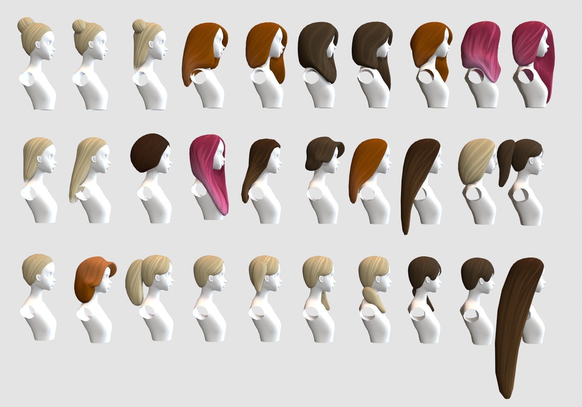 Hairstyles collection hair mannequins Low-poly 3D model_2
