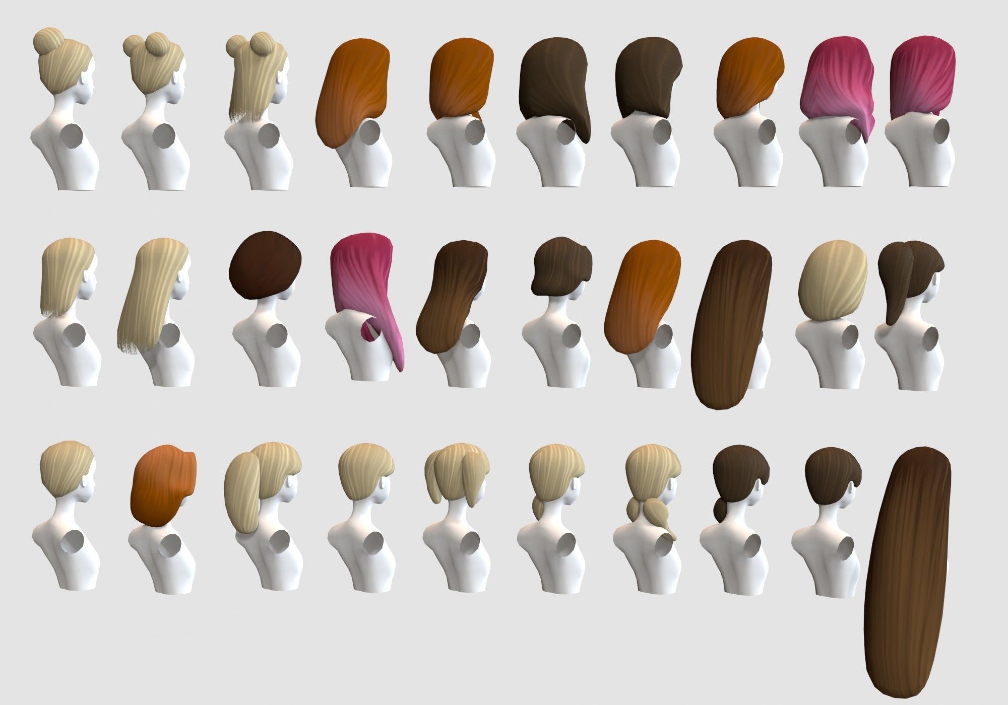 Hairstyles collection hair mannequins Low-poly 3D model_3