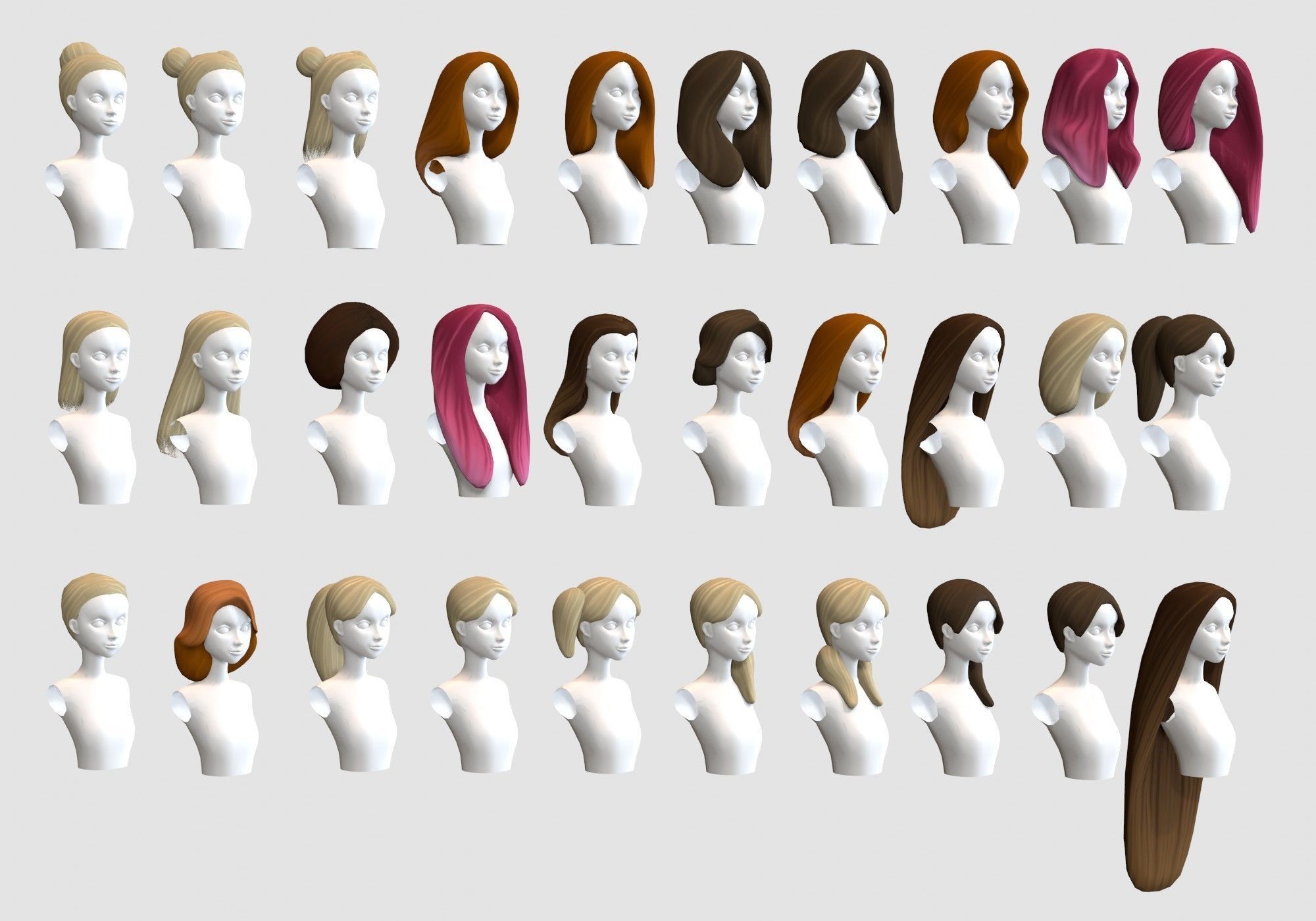 Hairstyles collection hair mannequins Low-poly 3D model_1