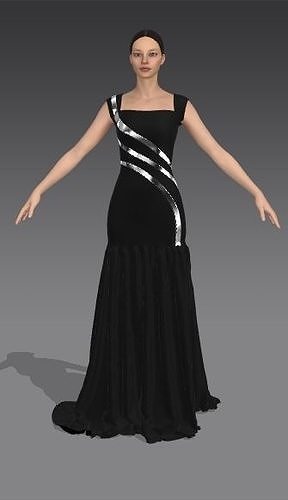 DRESS MATTE COLOR BLACK GRAY STRAP RUFFLED SKIRT ELEGANCE LOOK 3D model