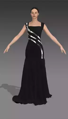 DRESS MATTE COLOR BLACK GRAY STRAP RUFFLED SKIRT ELEGANCE LOOK 3D model