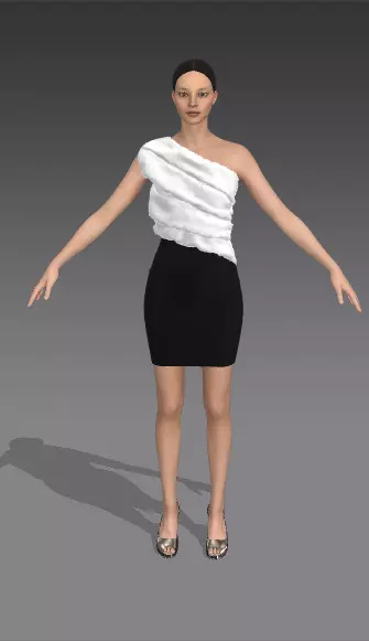 DRESS COLOR BLOCK BLACK AND WHITE LOOK DRAPED 3D model_0