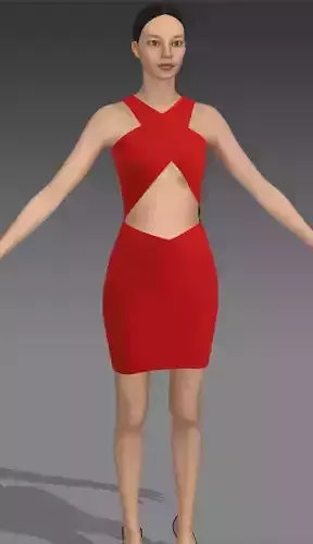 RED DRESS MATTE COLOR RED PANELED BELT LOOK