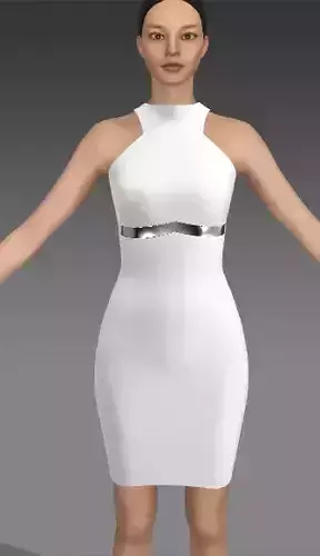 DRESS COLOR WHITE METALIC BELT STRAP MODERN LOOK CHIC