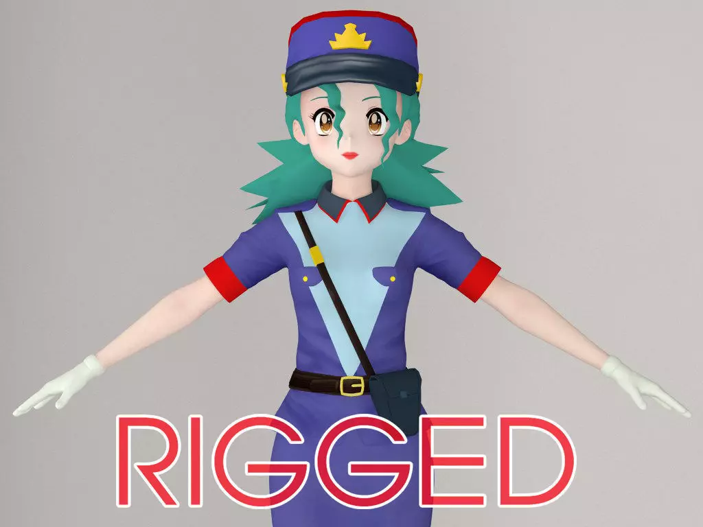 T pose rigged model of Jenny anime girl 3D model_0
