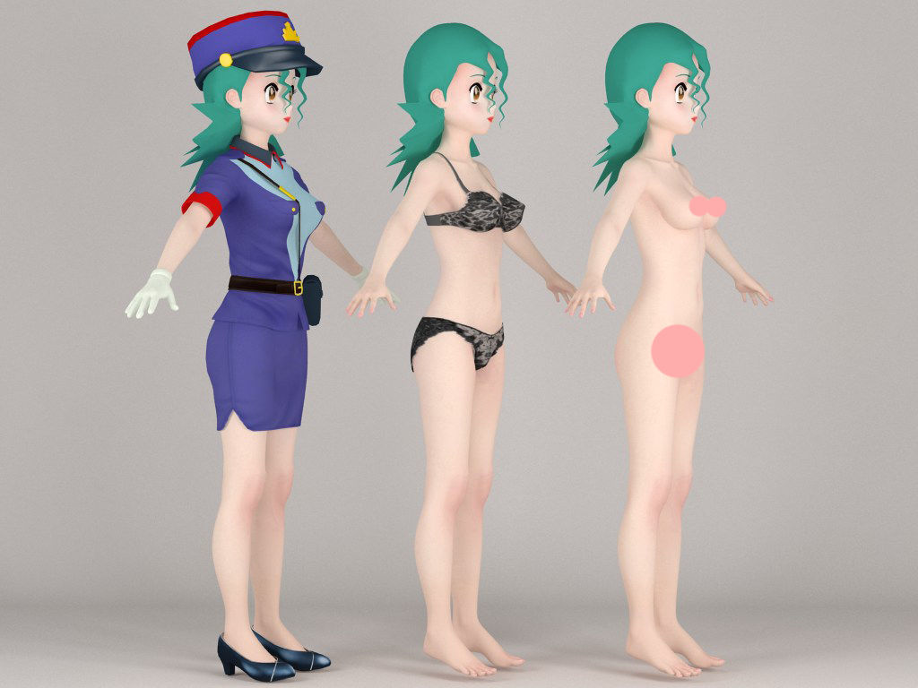 T pose rigged model of Jenny anime girl 3D model_8