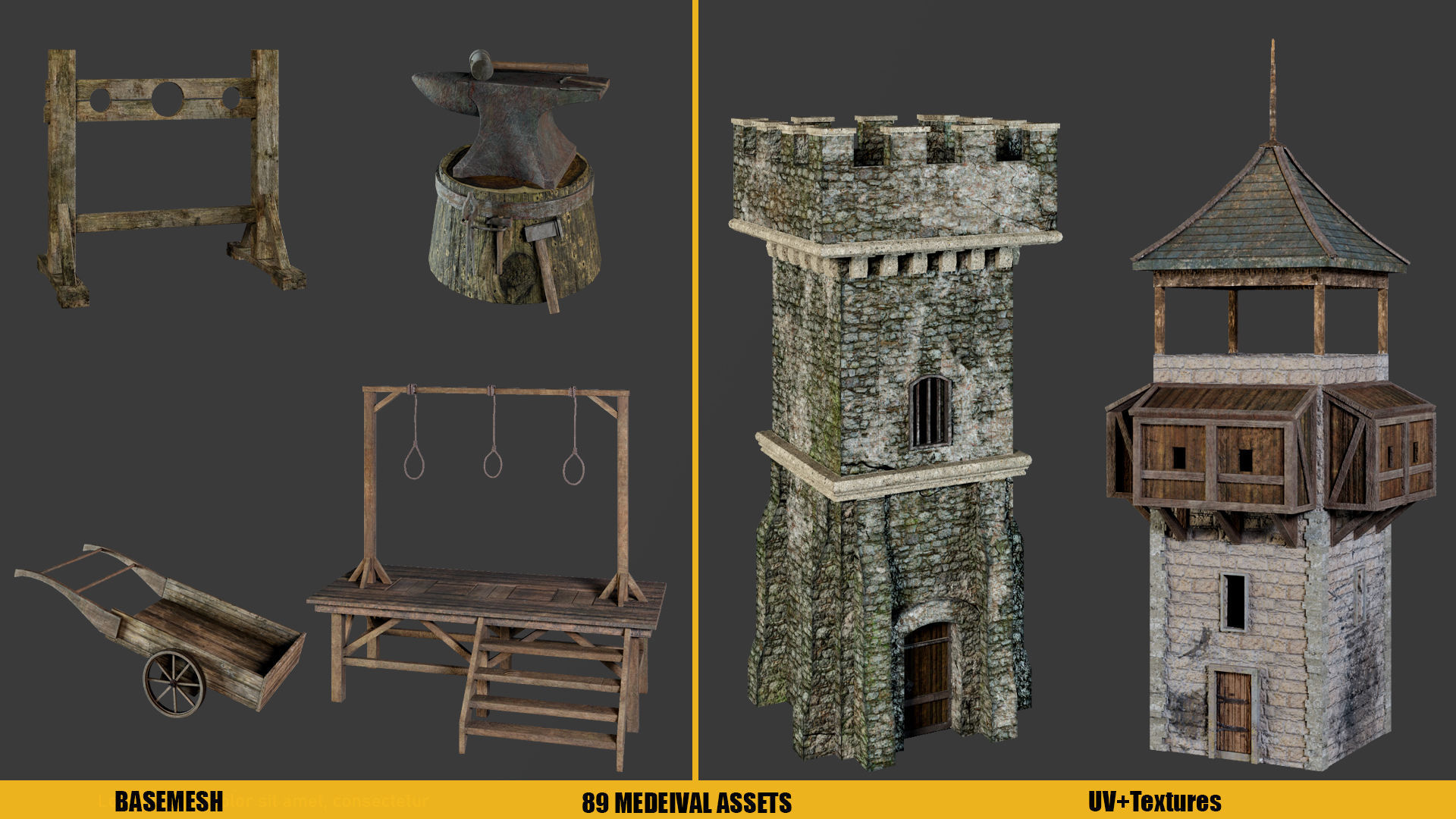 BaseMesh - 89 MEDIEVAL ASSETS  Low-poly 3D model_11