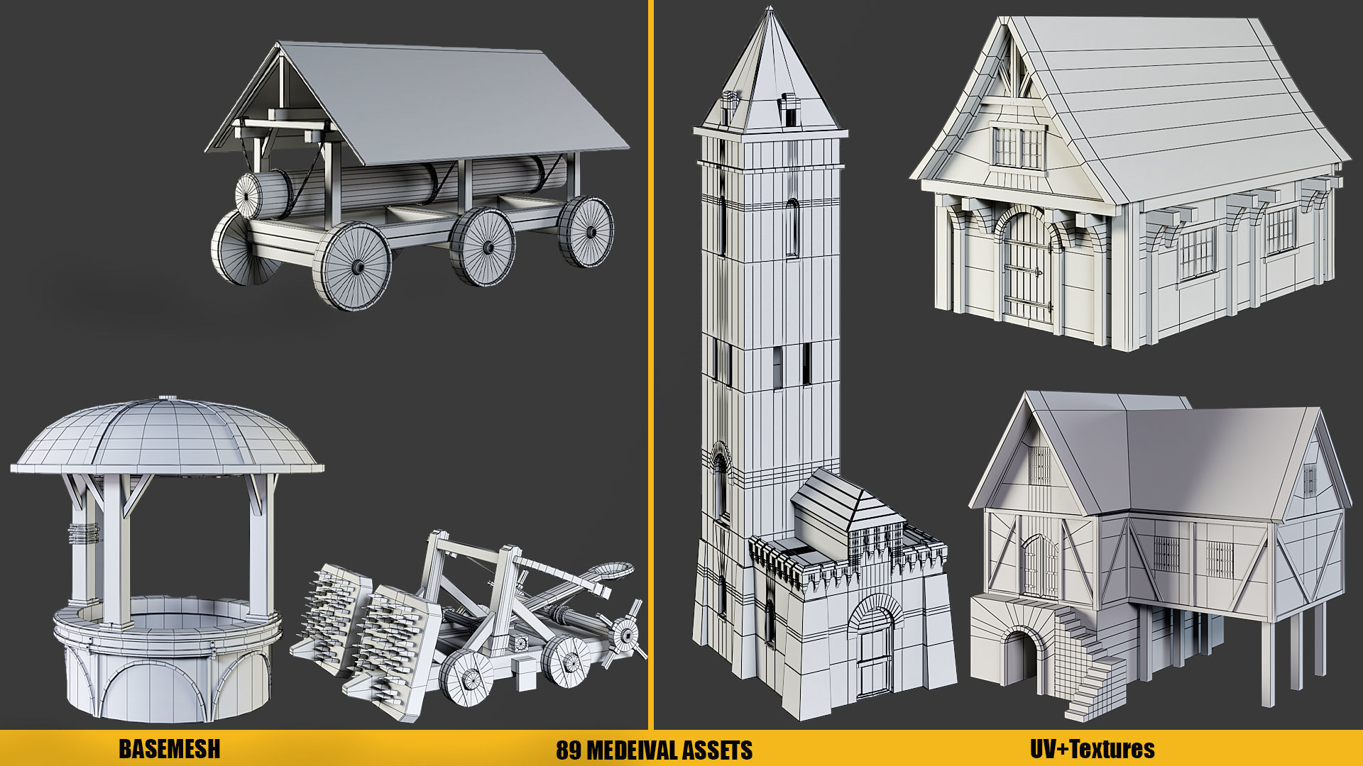 BaseMesh - 89 MEDIEVAL ASSETS  Low-poly 3D model_2