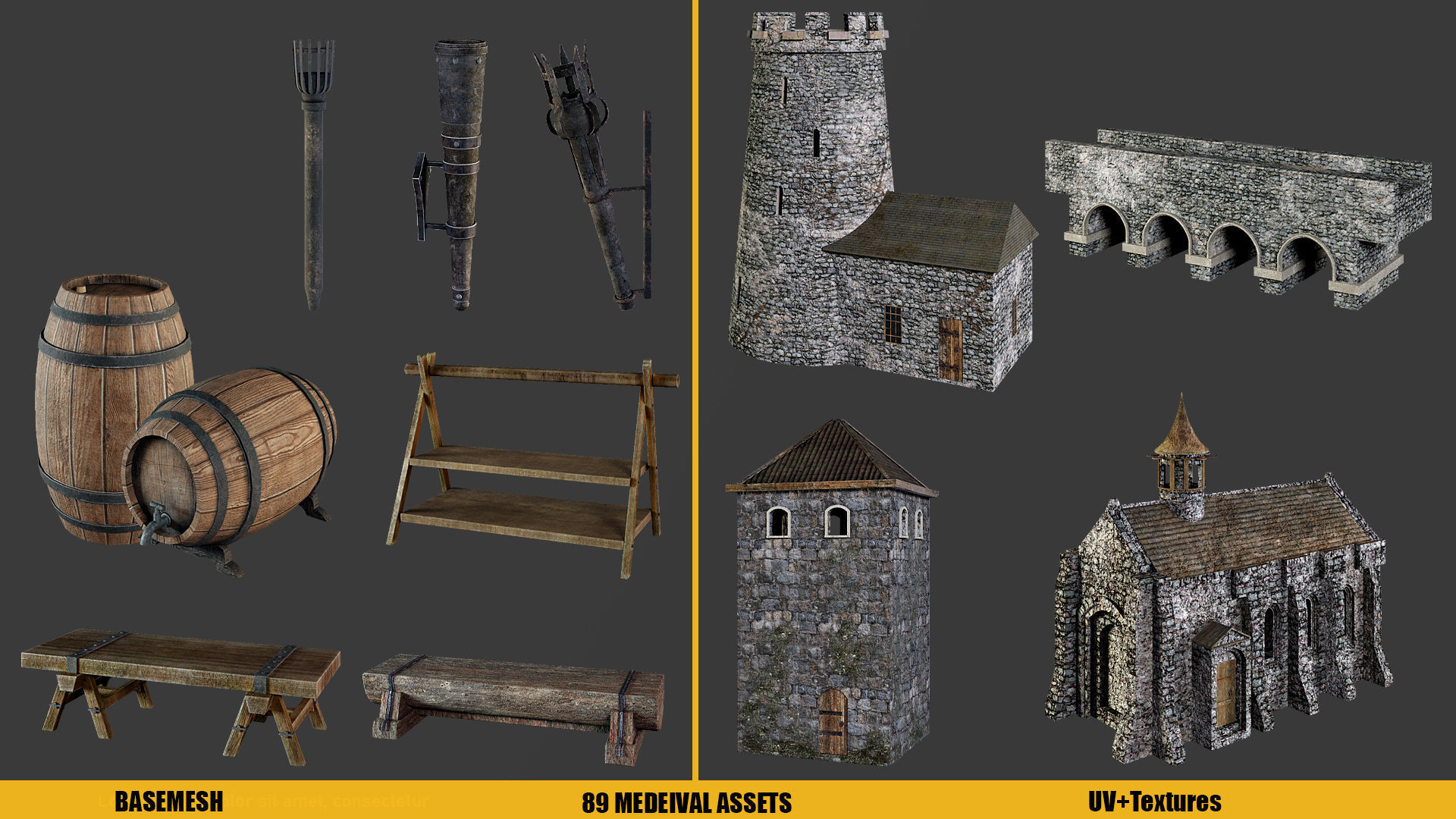 BaseMesh - 89 MEDIEVAL ASSETS  Low-poly 3D model_16