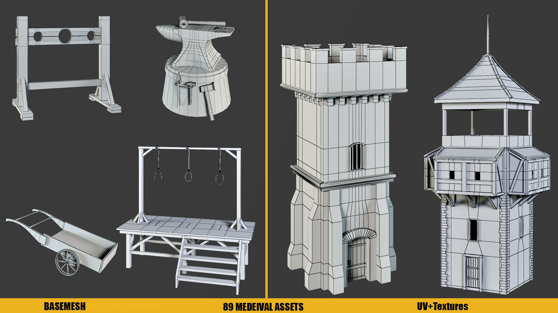 BaseMesh - 89 MEDIEVAL ASSETS  Low-poly 3D model_10