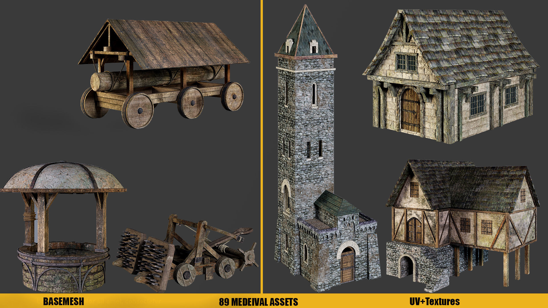 BaseMesh - 89 MEDIEVAL ASSETS  Low-poly 3D model_3