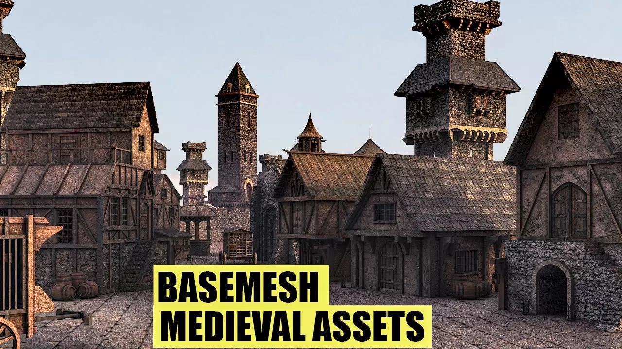 BaseMesh - 89 MEDIEVAL ASSETS  Low-poly 3D model_0