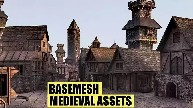 BaseMesh - 89 MEDIEVAL ASSETS  Low-poly 3D model