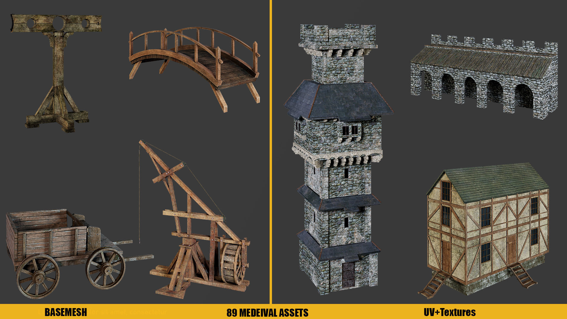 BaseMesh - 89 MEDIEVAL ASSETS  Low-poly 3D model_9