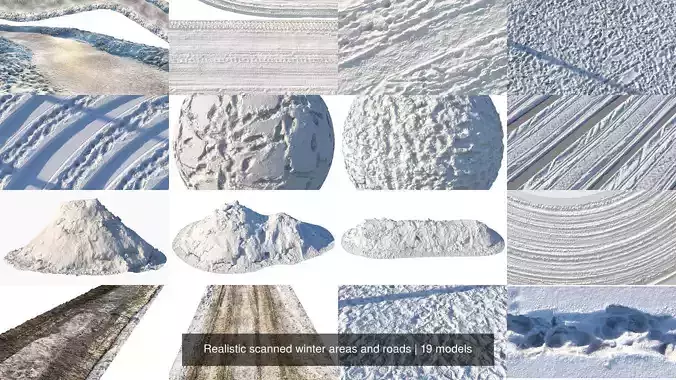Realistic scanned winter areas and roads 3D Model Collection