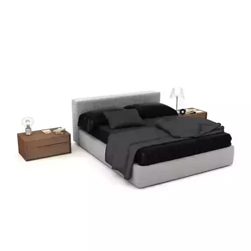 Cushioned Grey Bed Set 3D model