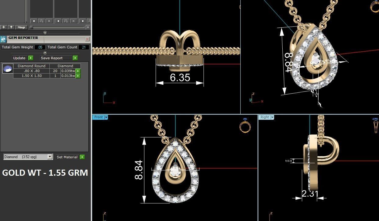 Woman Diamond Pendant 3D print model_7