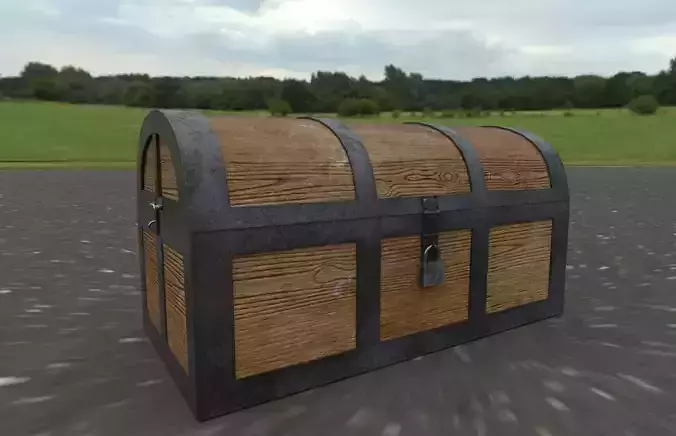 Vintage wooden chest with key lock isolated