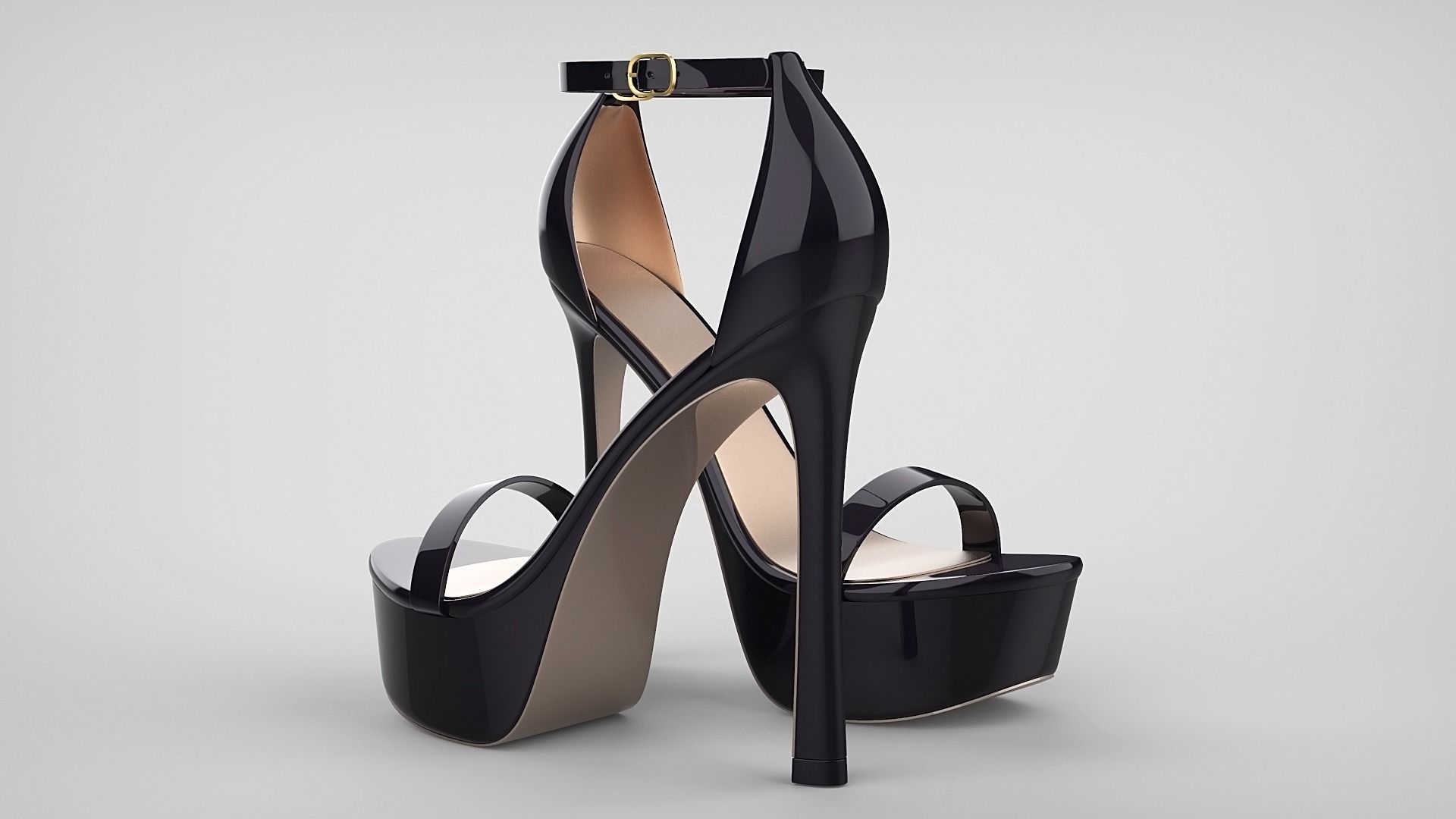 Beautiful Open Toe Ankle Strap High Heel Platform Sandals 3D model_14