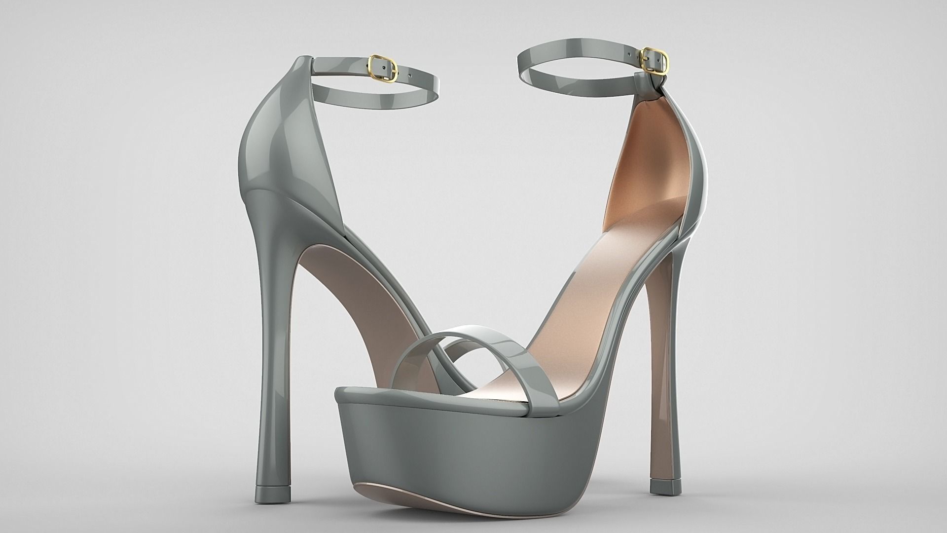 Beautiful Open Toe Ankle Strap High Heel Platform Sandals 3D model_1