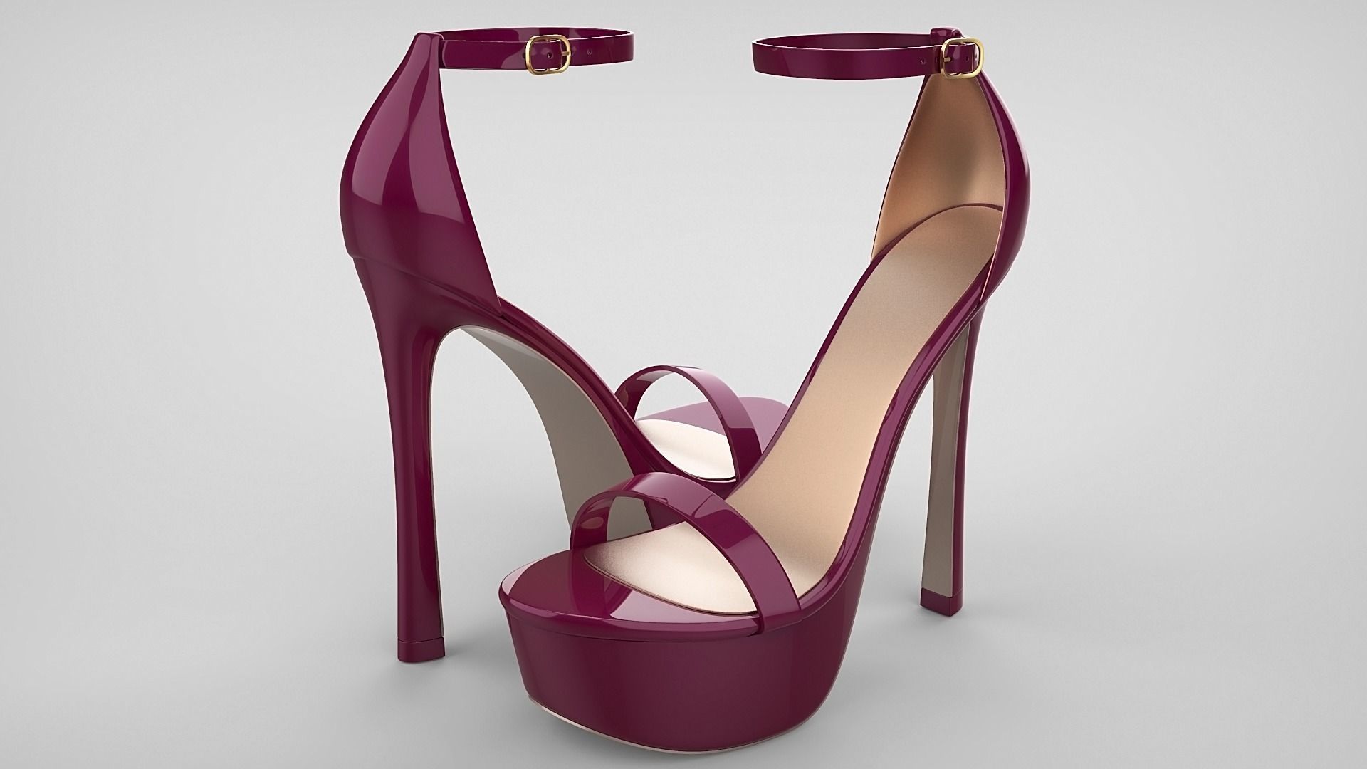 Beautiful Open Toe Ankle Strap High Heel Platform Sandals 3D model_22
