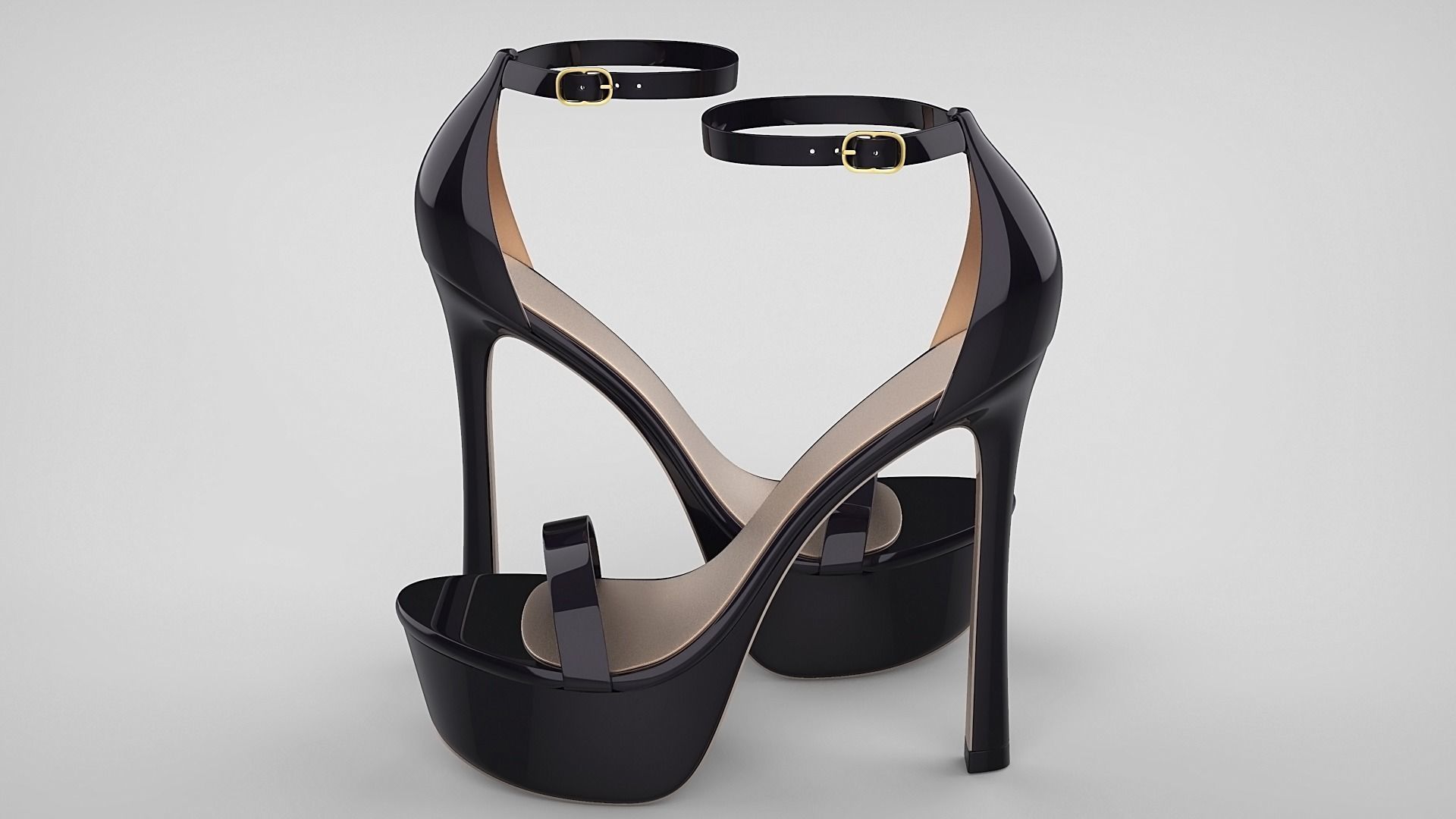 Beautiful Open Toe Ankle Strap High Heel Platform Sandals 3D model_13
