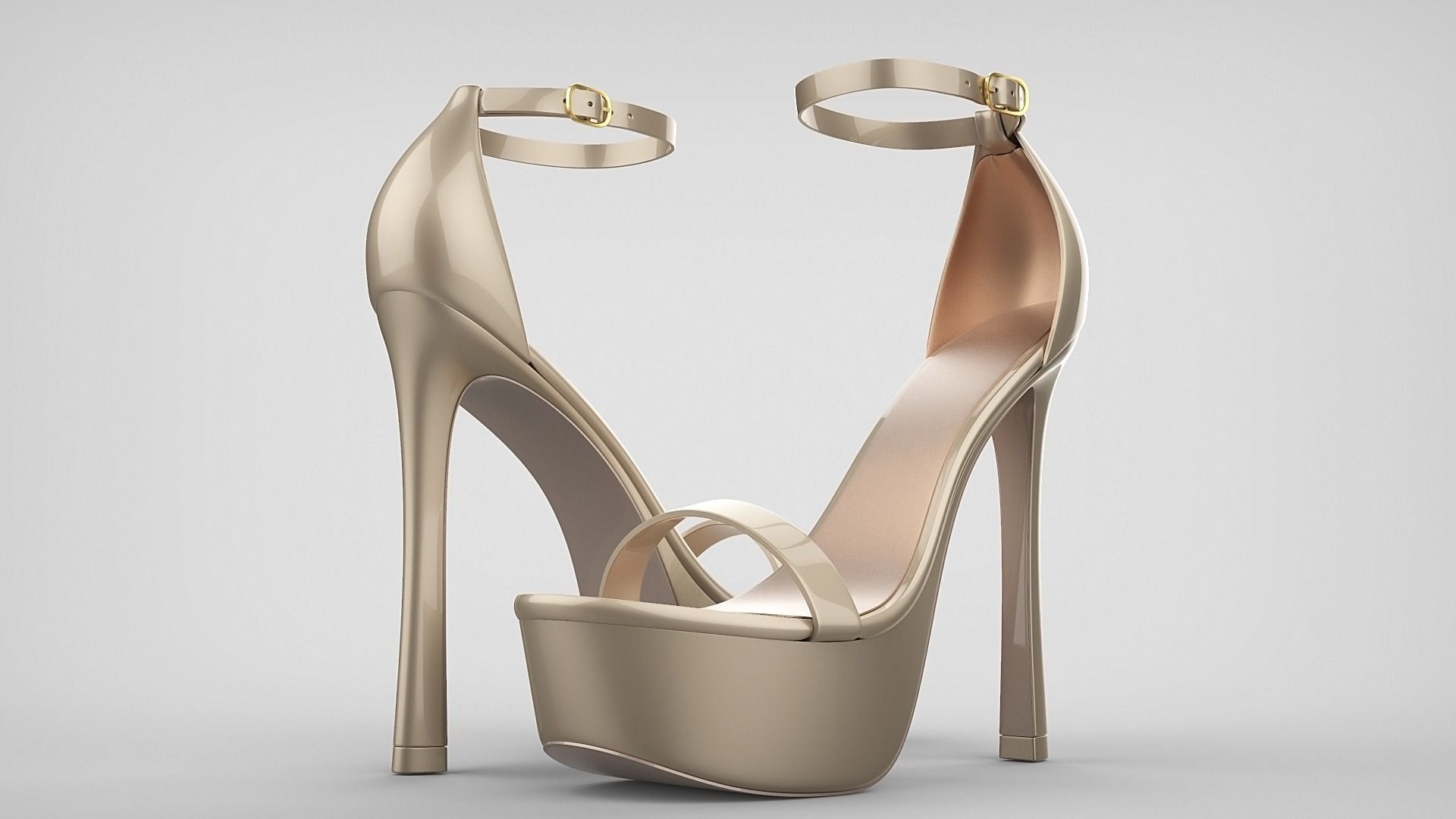 Beautiful Open Toe Ankle Strap High Heel Platform Sandals 3D model_66